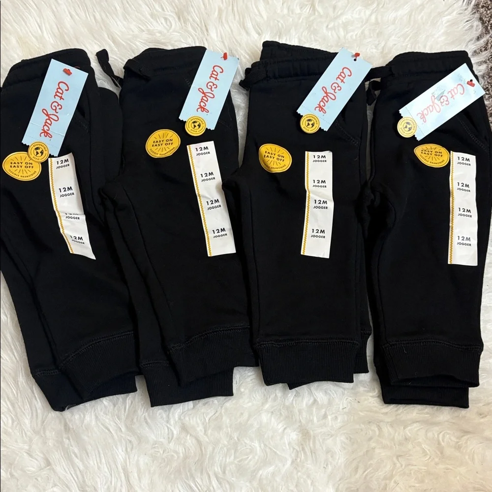 NWT Cat & Jack Black Size 12M Jogger Pants Easy On Easy Off